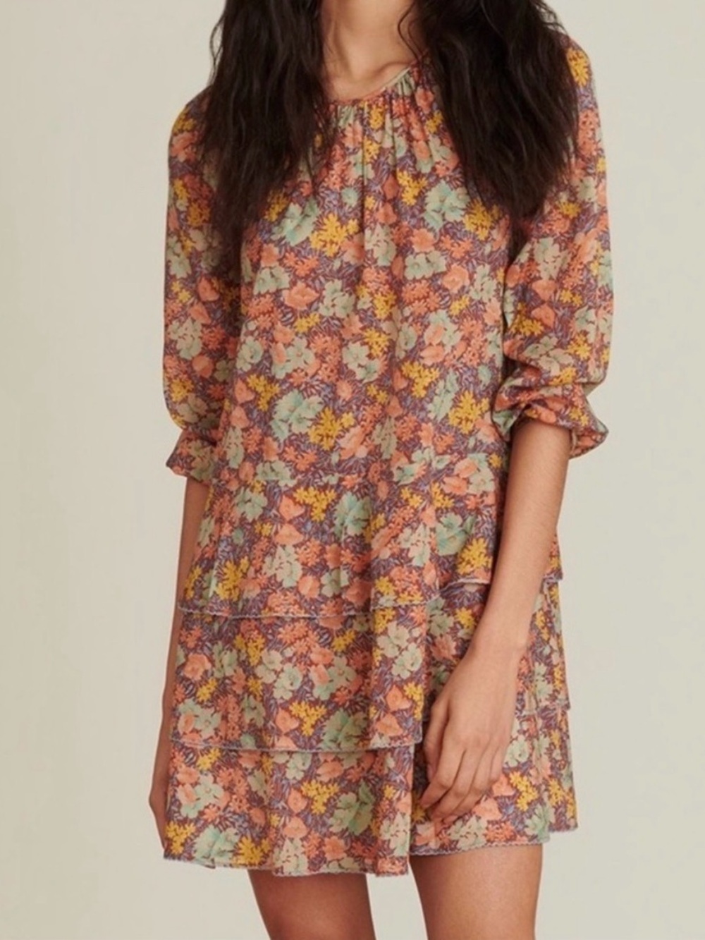 Veronica Beard Abanu Floral Dress Size 4 Tiered A Line Cotton Designer